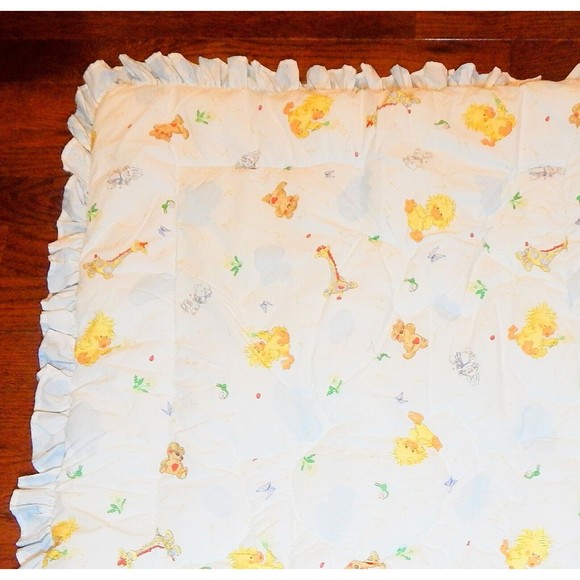 Little Suzys Zoo Baby Crib Quilt Duck Giraffe Bear Ruffled Edge Gerber - Picture 7 of 13